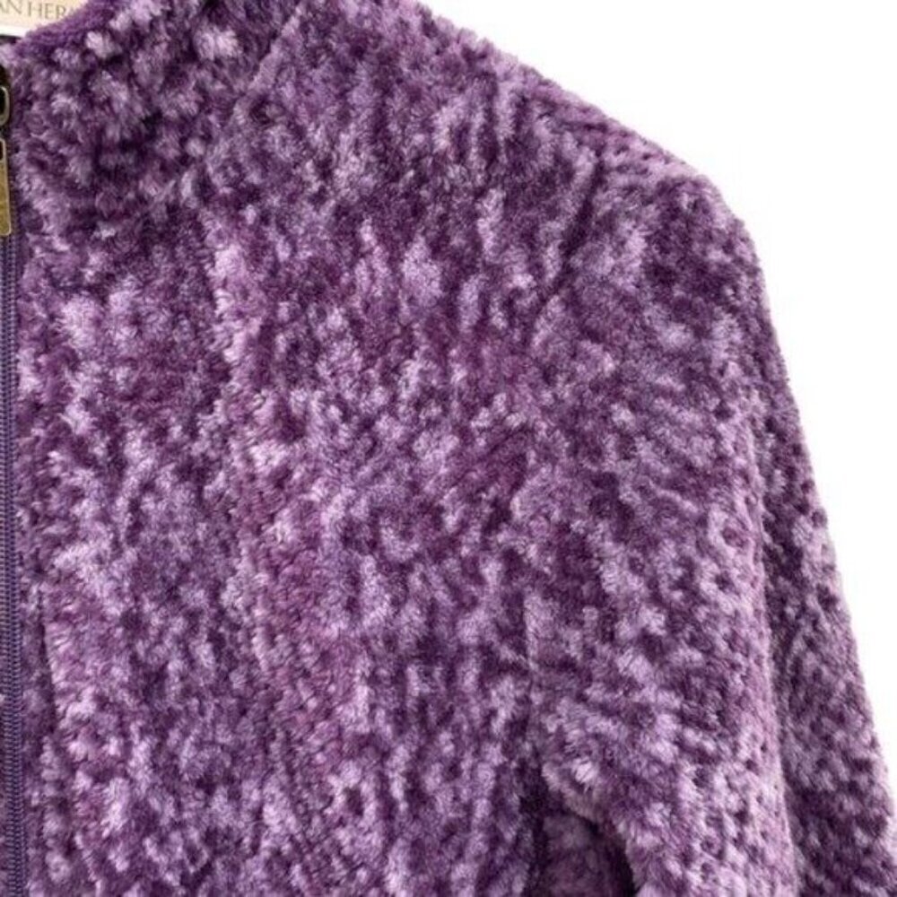 Stan Herman Womens Purple Fuzzy Fleece Zip Up Jacket - Picture 3 of 10